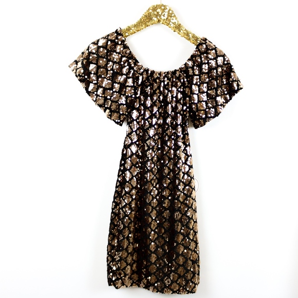 Gold Off the Shoulder Bodycon Sequin Party Dress - Picture 6 of 8